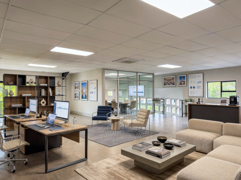 interior of a commercial unit at innovation worx - commercial park, with desks and tables