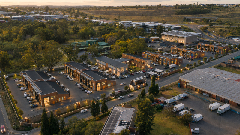 wide aerial view of innovation worx - 16th road and the surrounding midrand area