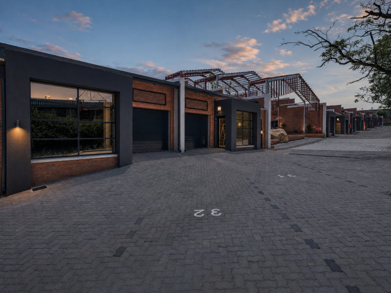 wide exterior view of innovation worx - richards drive commercial park in midrand