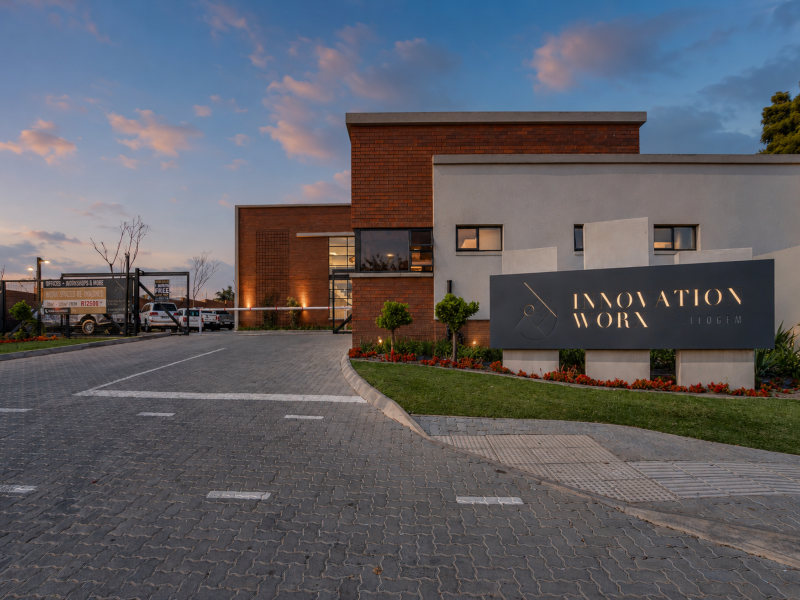 entrance gate and sign at innovation worx - richards drive in midrand